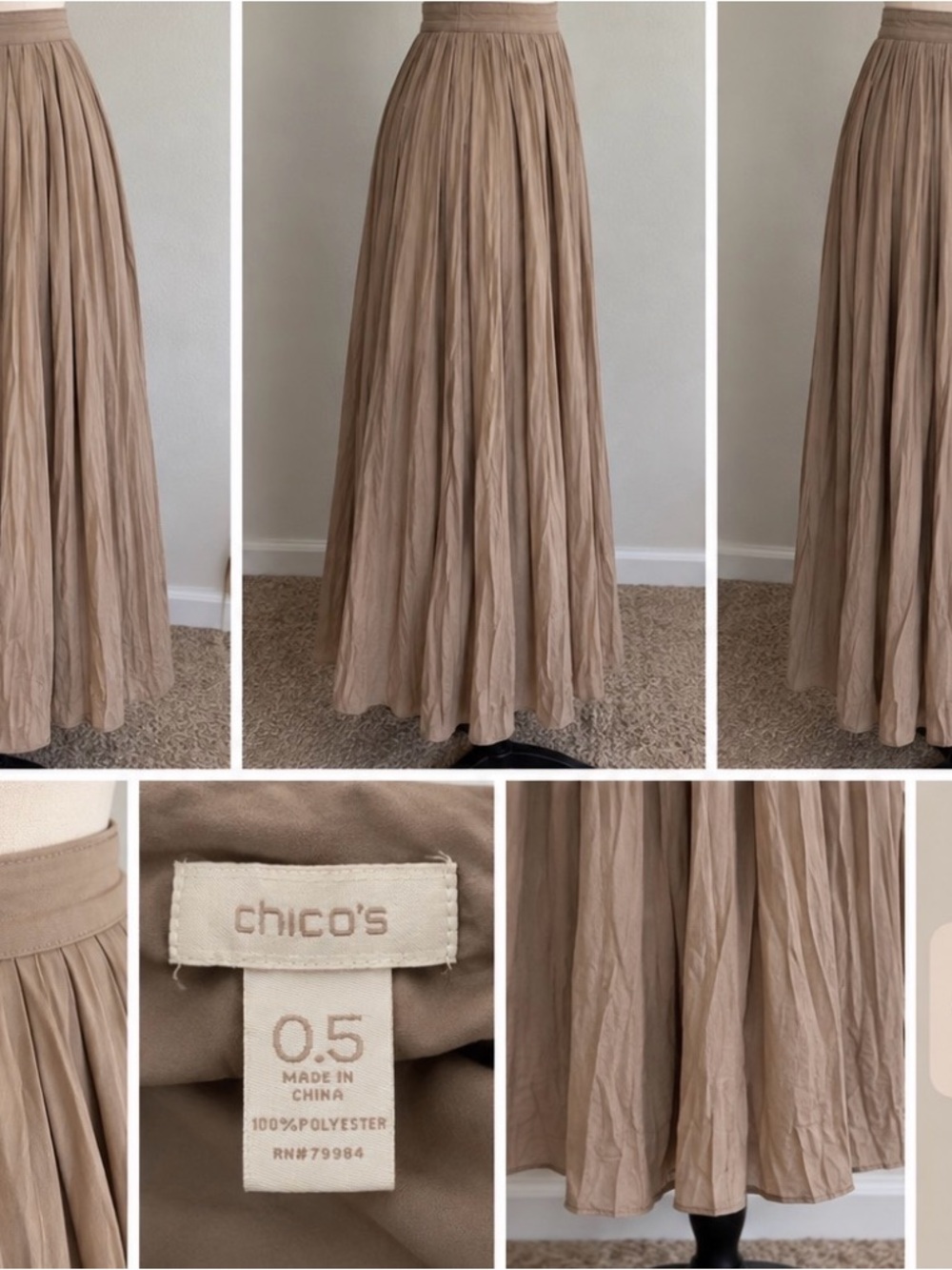 Chico's Taupe Pleated Maxi Skirt